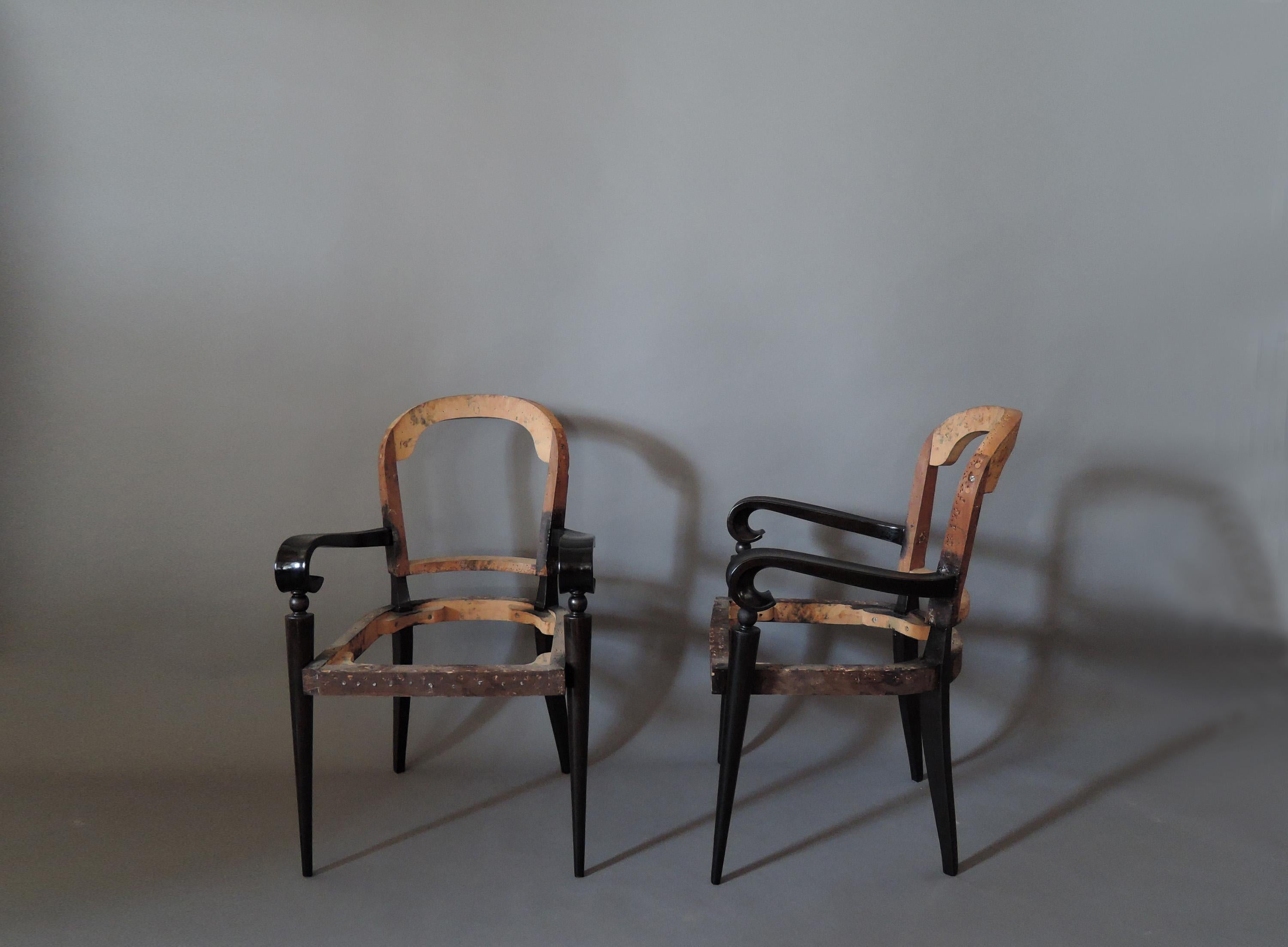 A Pair of Fine French Art Deco Ebonized Mahogany Arm Chairs by Maxime Old For Sale 2