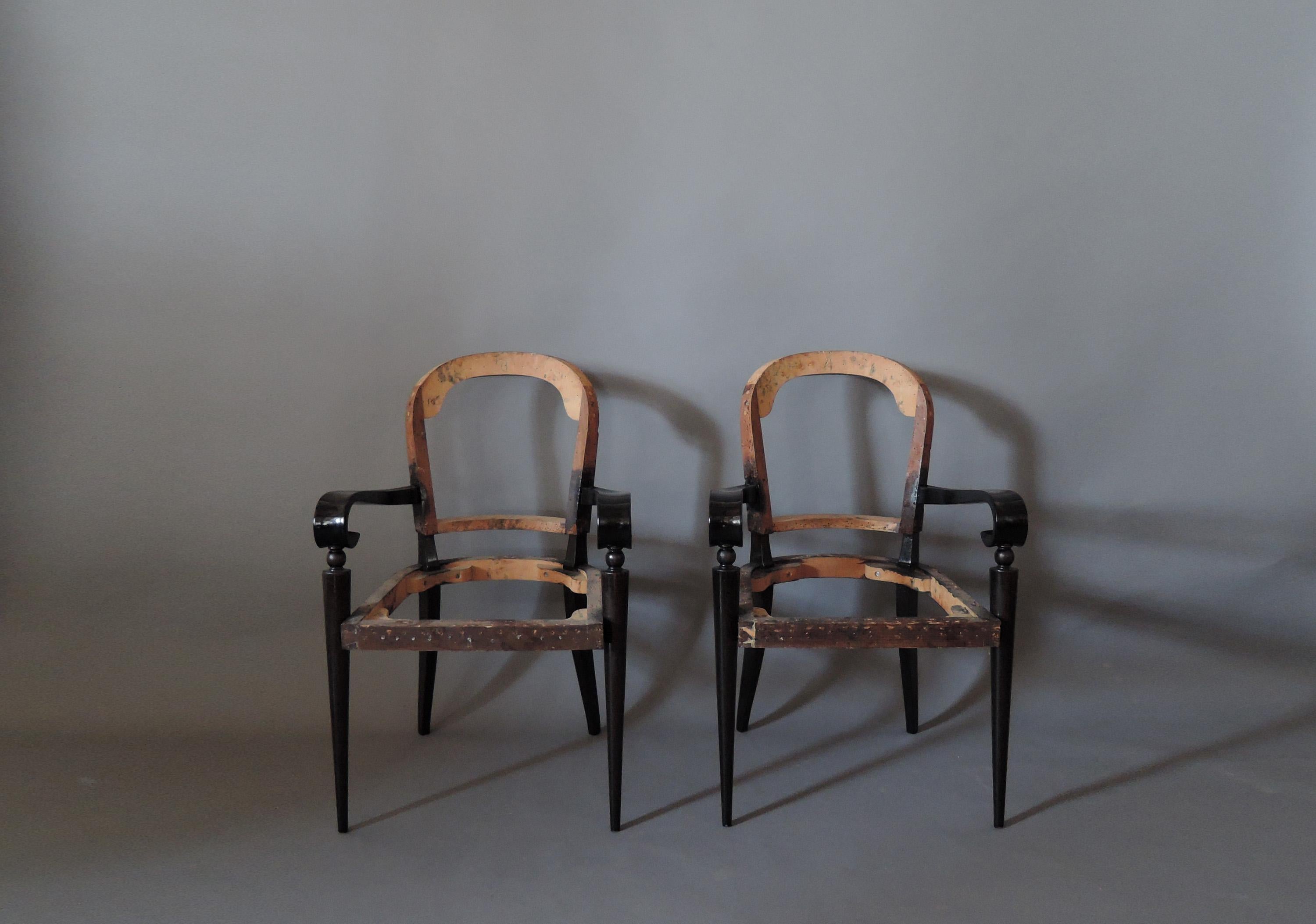 A Pair of Fine French Art Deco Ebonized Mahogany Arm Chairs by Maxime Old For Sale 4