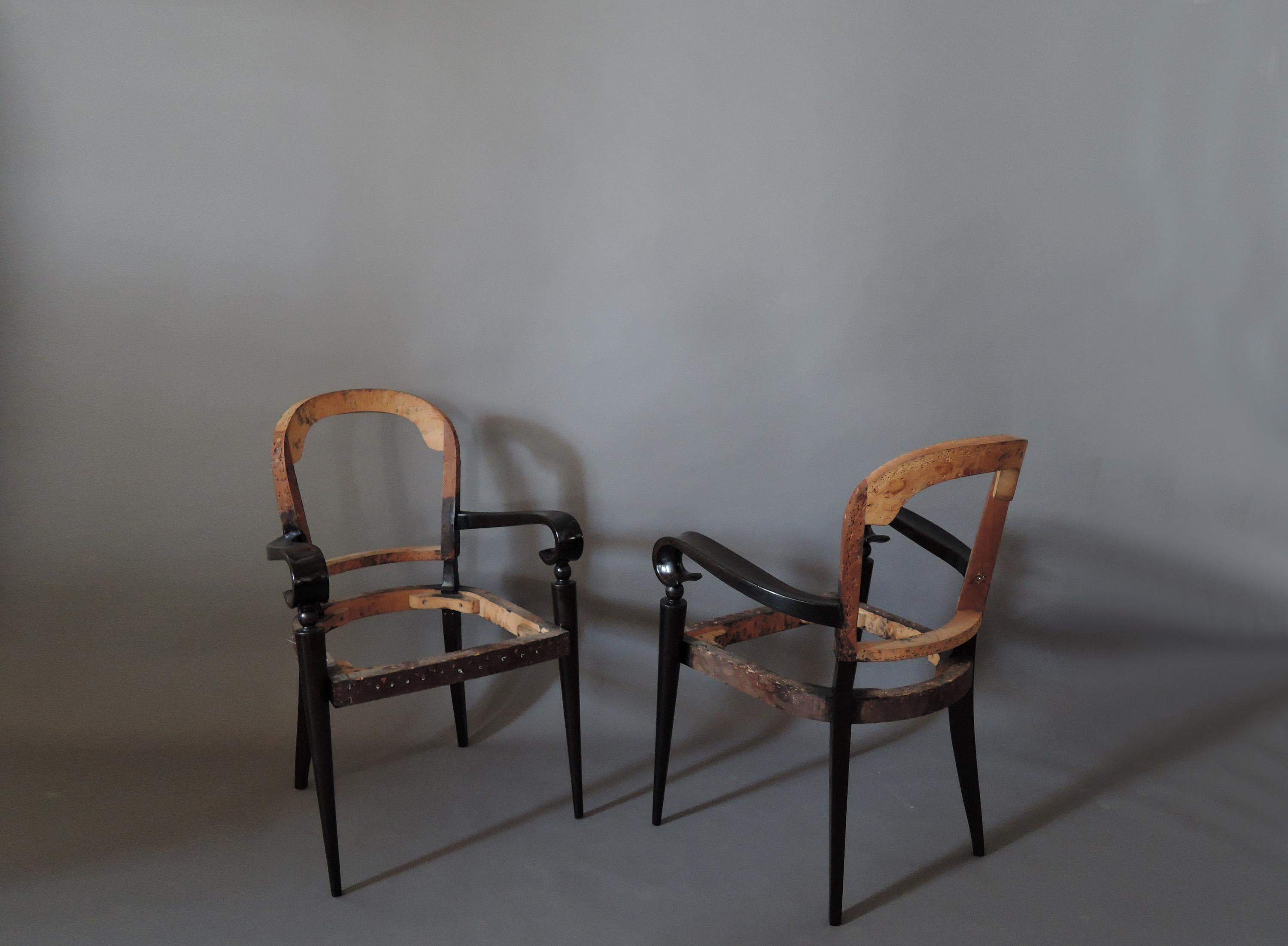 A Pair of Fine French Art Deco Ebonized Mahogany Arm Chairs by Maxime Old For Sale 6