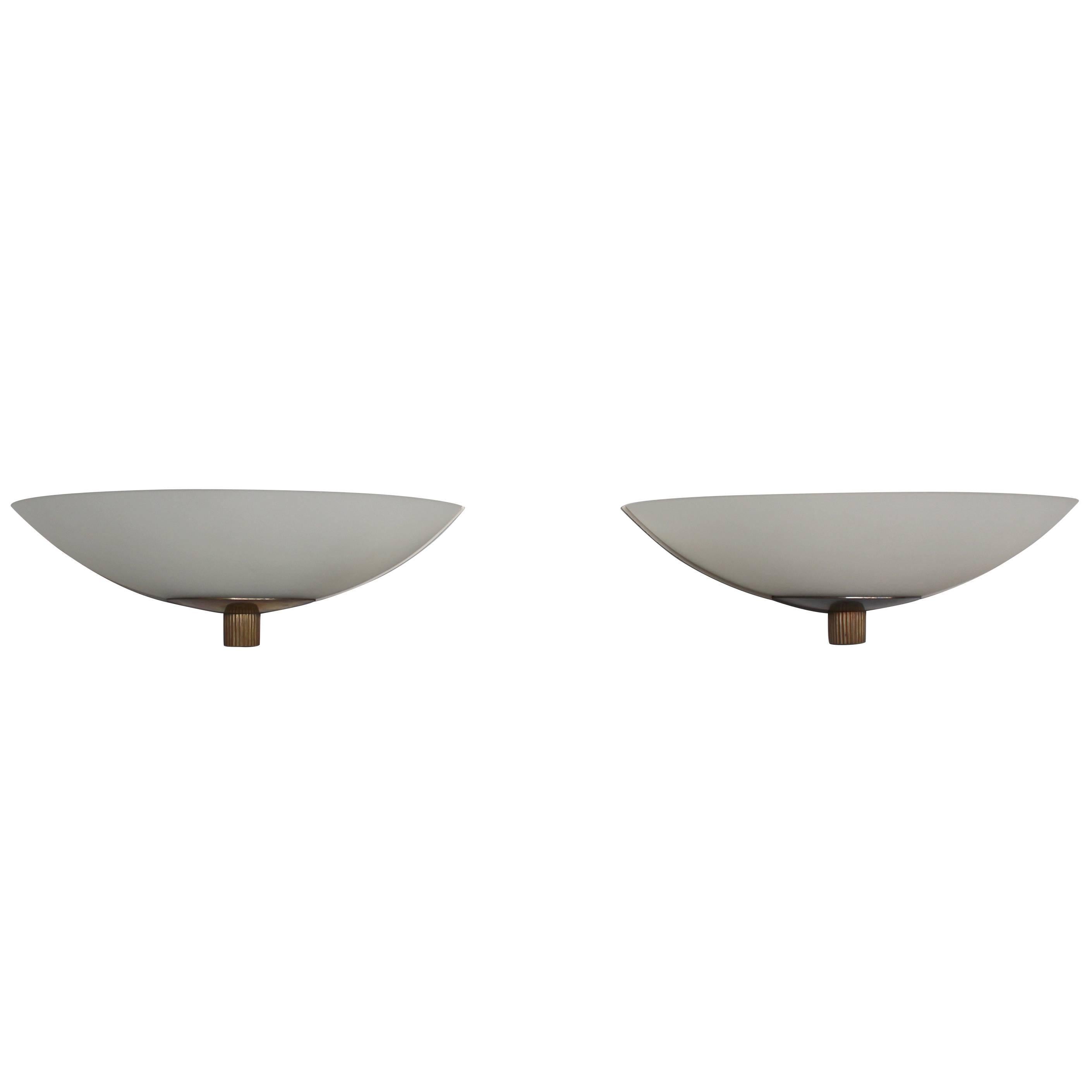 A Pair of Fine French Art Deco Frosted Glass and Bronze Sconces