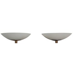 A Pair of Fine French Art Deco Frosted Glass and Bronze Sconces