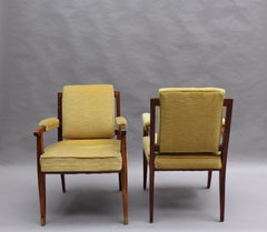 Pair of Fine French Art Deco Mahogany Armchairs by Jules Leleu