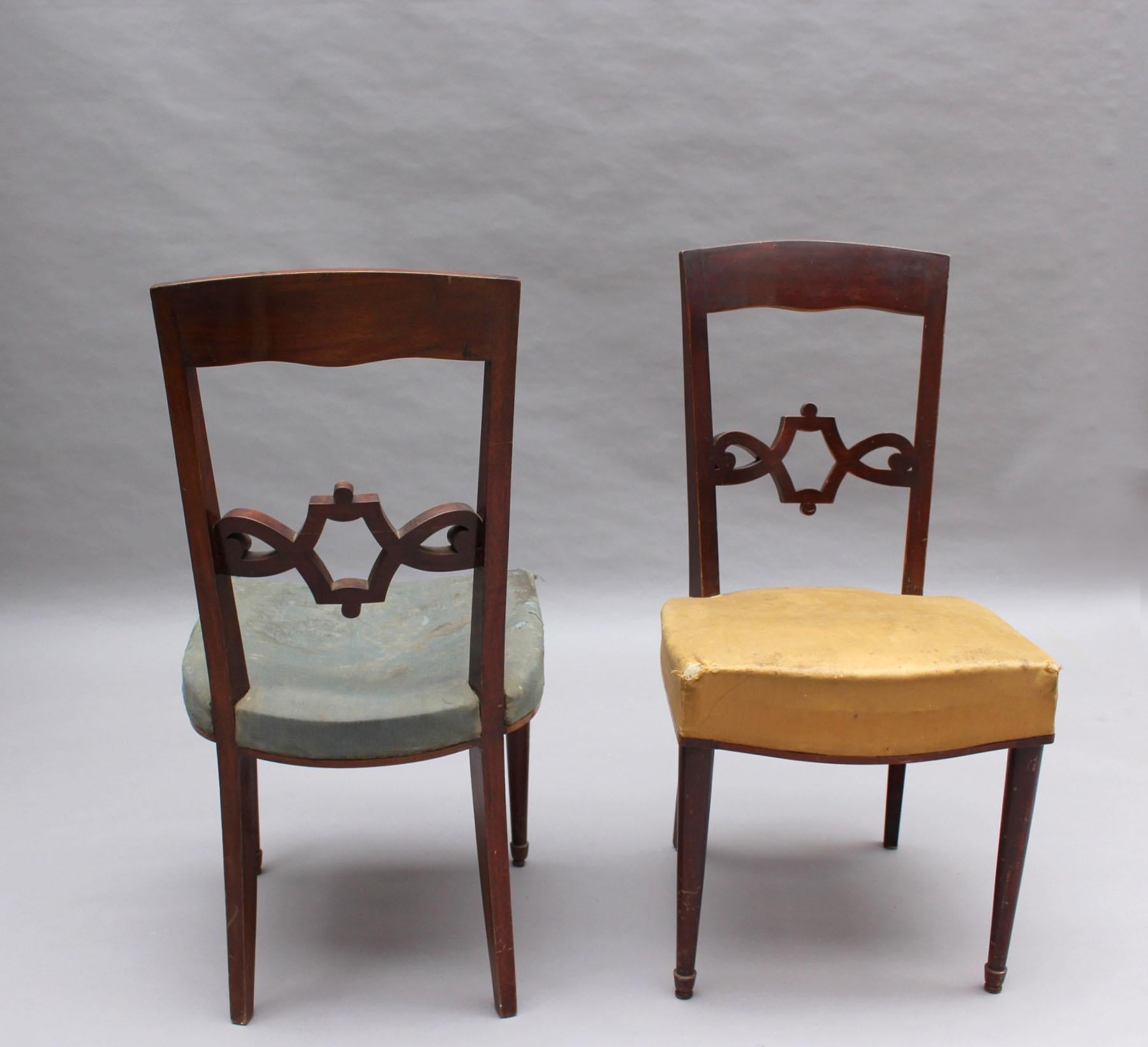 Mid-20th Century Pair of Fine French Art Deco Mahogany Chairs by Jules Leleu For Sale