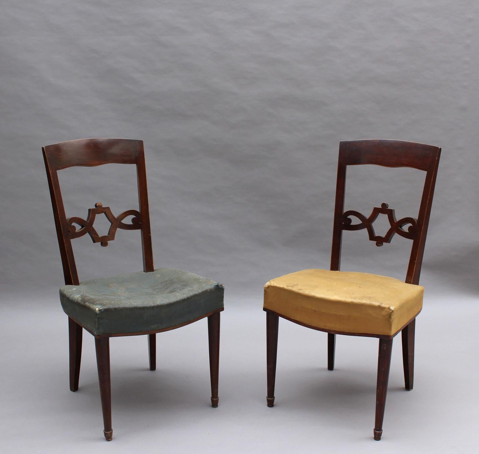 Pair of Fine French Art Deco Mahogany Chairs by Jules Leleu For Sale 1