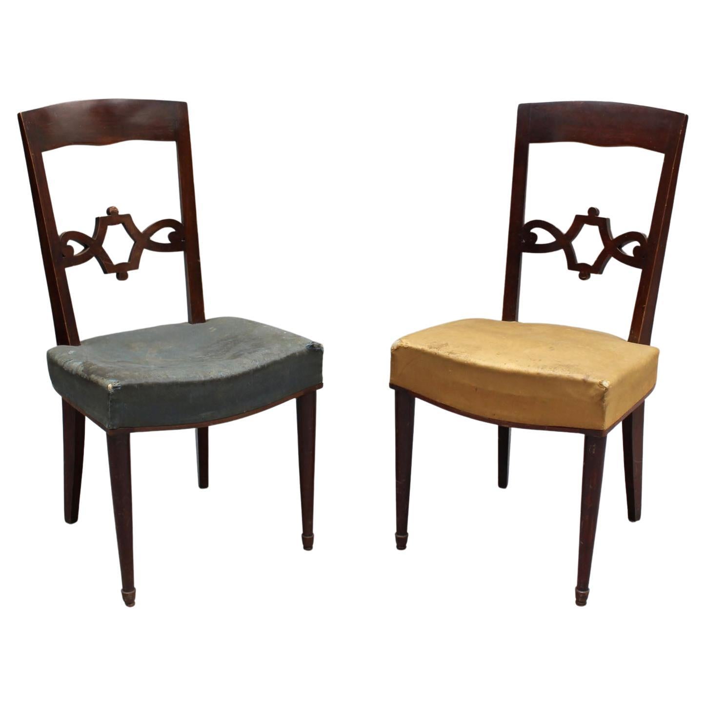 Pair of Fine French Art Deco Mahogany Chairs by Jules Leleu For Sale