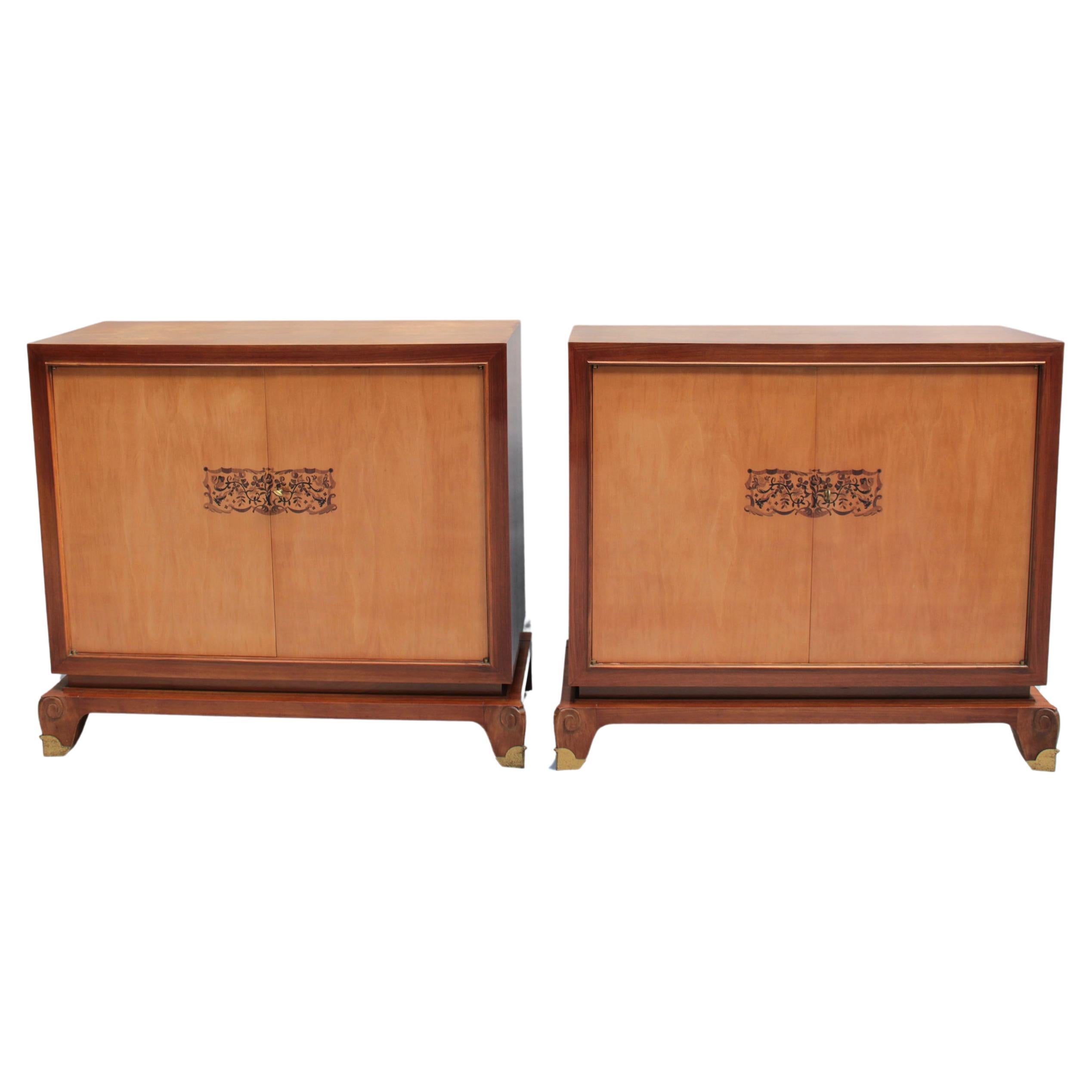 Paire de meubles de rangement/commodes Art Déco français en bois de rose par Jean Pascaud en vente