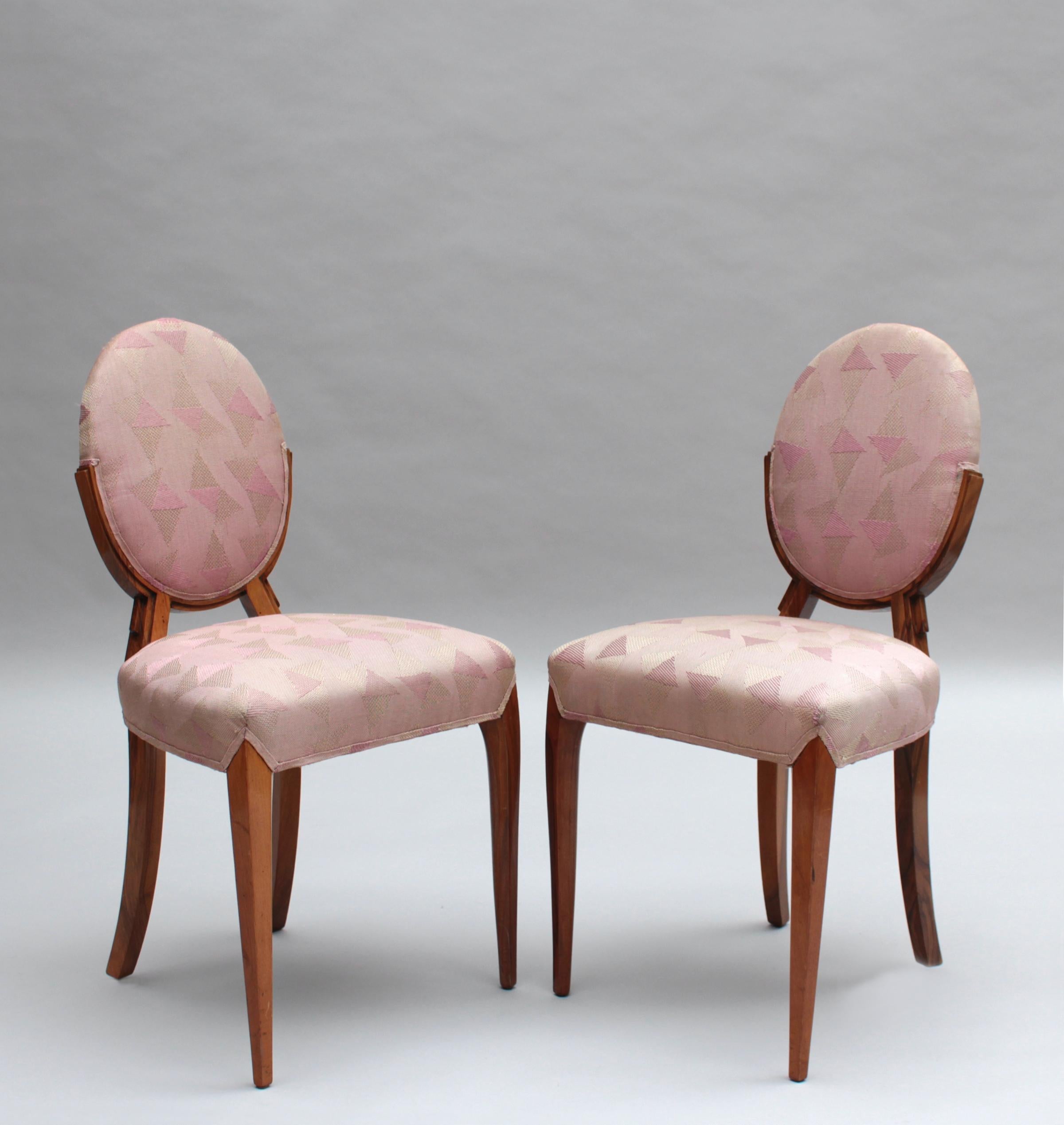 Early 20th Century A Pair of Fine French Art Deco Walnut Side Chairs by D.I.M
