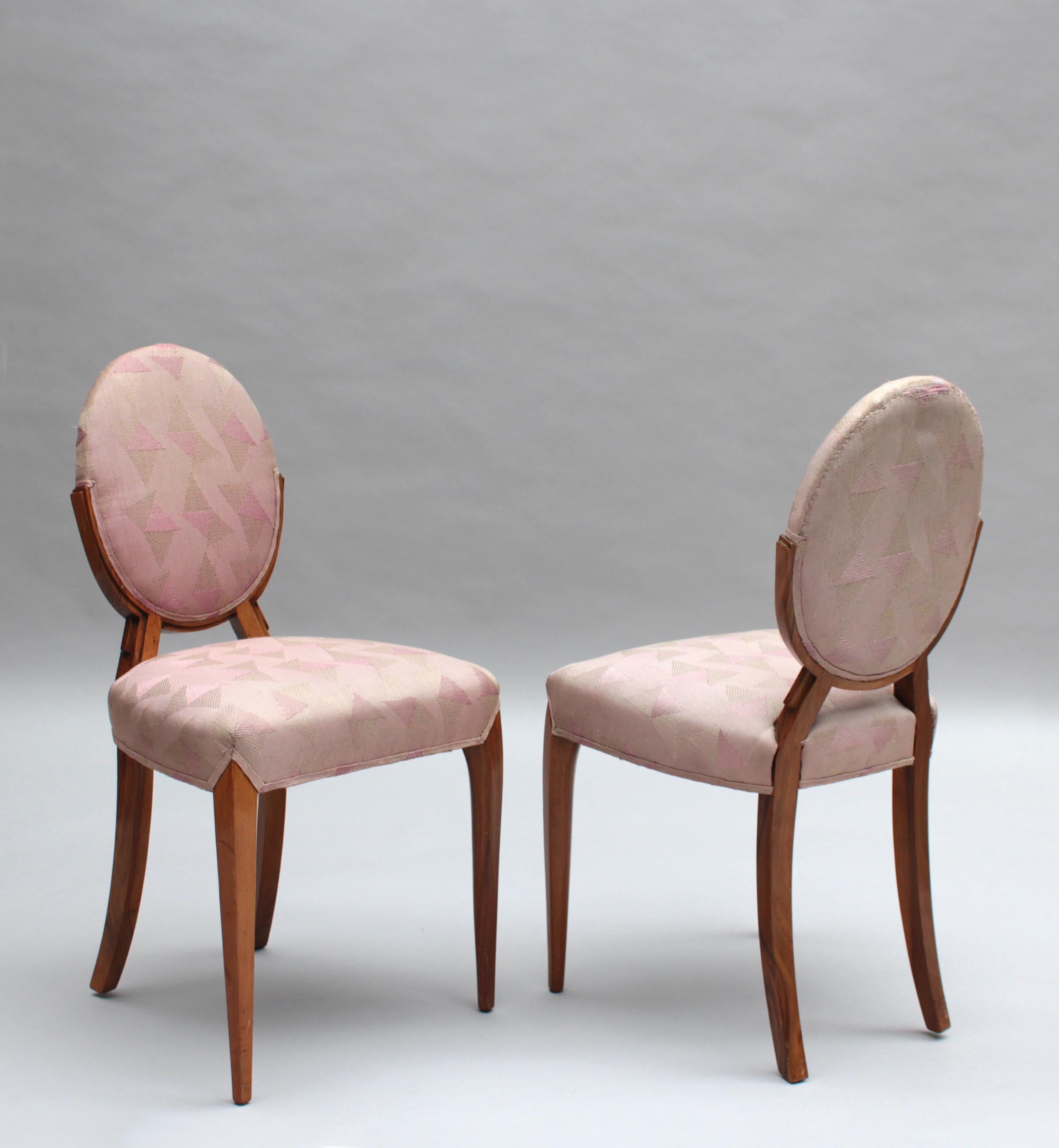 Fabric A Pair of Fine French Art Deco Walnut Side Chairs by D.I.M