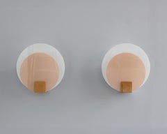 A Pair of Fine French Art Deco White and Pink Glass Wall Lights by Jean Perzel
