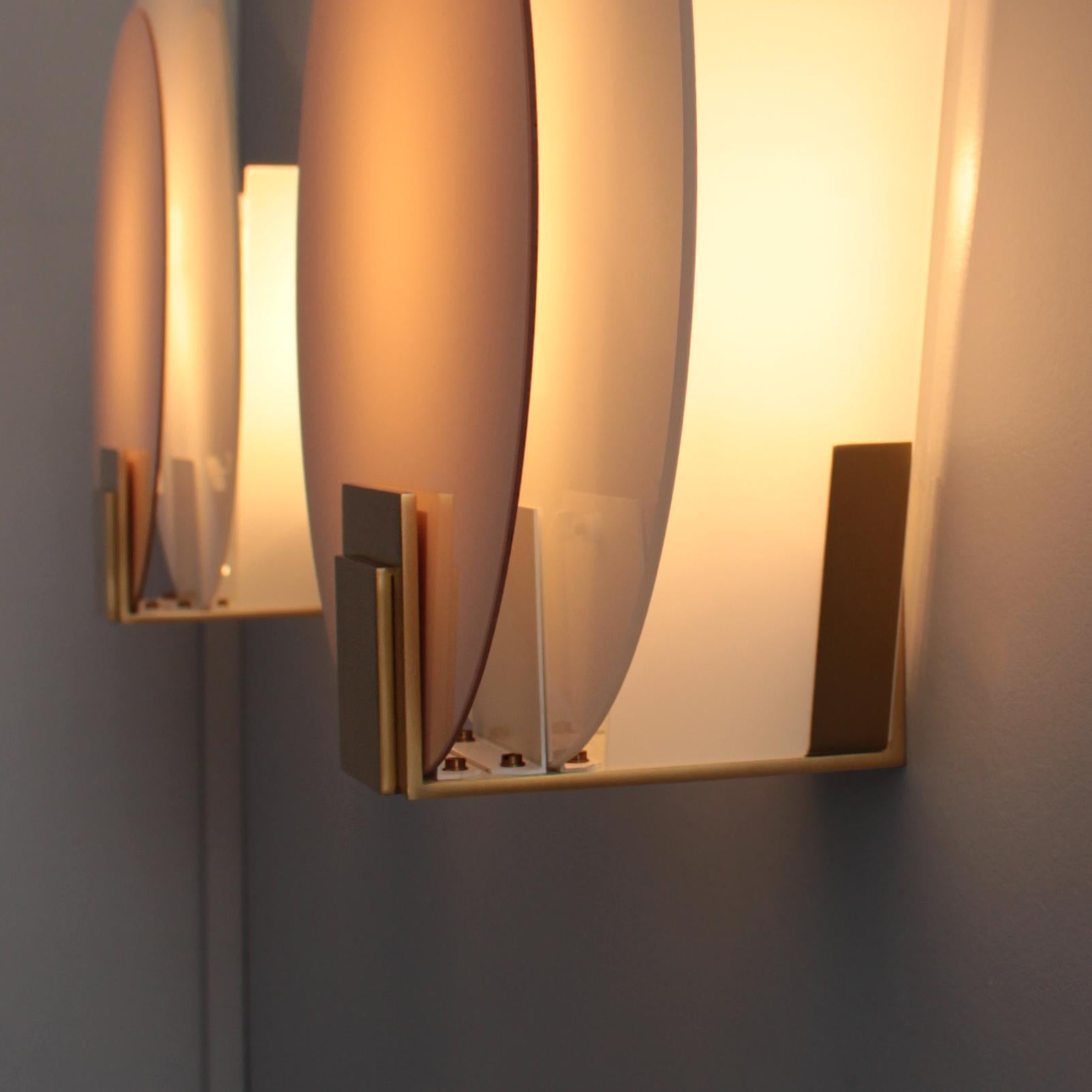 A Pair of Fine French Art Deco White and Pink Glass Wall Lights by Jean Perzel For Sale 4