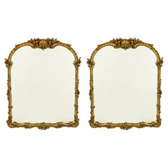 A Pair of Fine Large Antique French Louis XVI Style Carved Gilt-Wood Mirrors