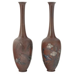 A pair of fine Meiji period bronze vases by Hidenobu