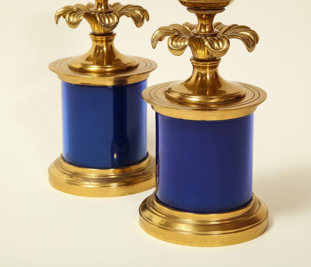 European Pair of Fine Neoclassical-Style Gilt Bronze and Blue-Enameled Candlesticks For Sale