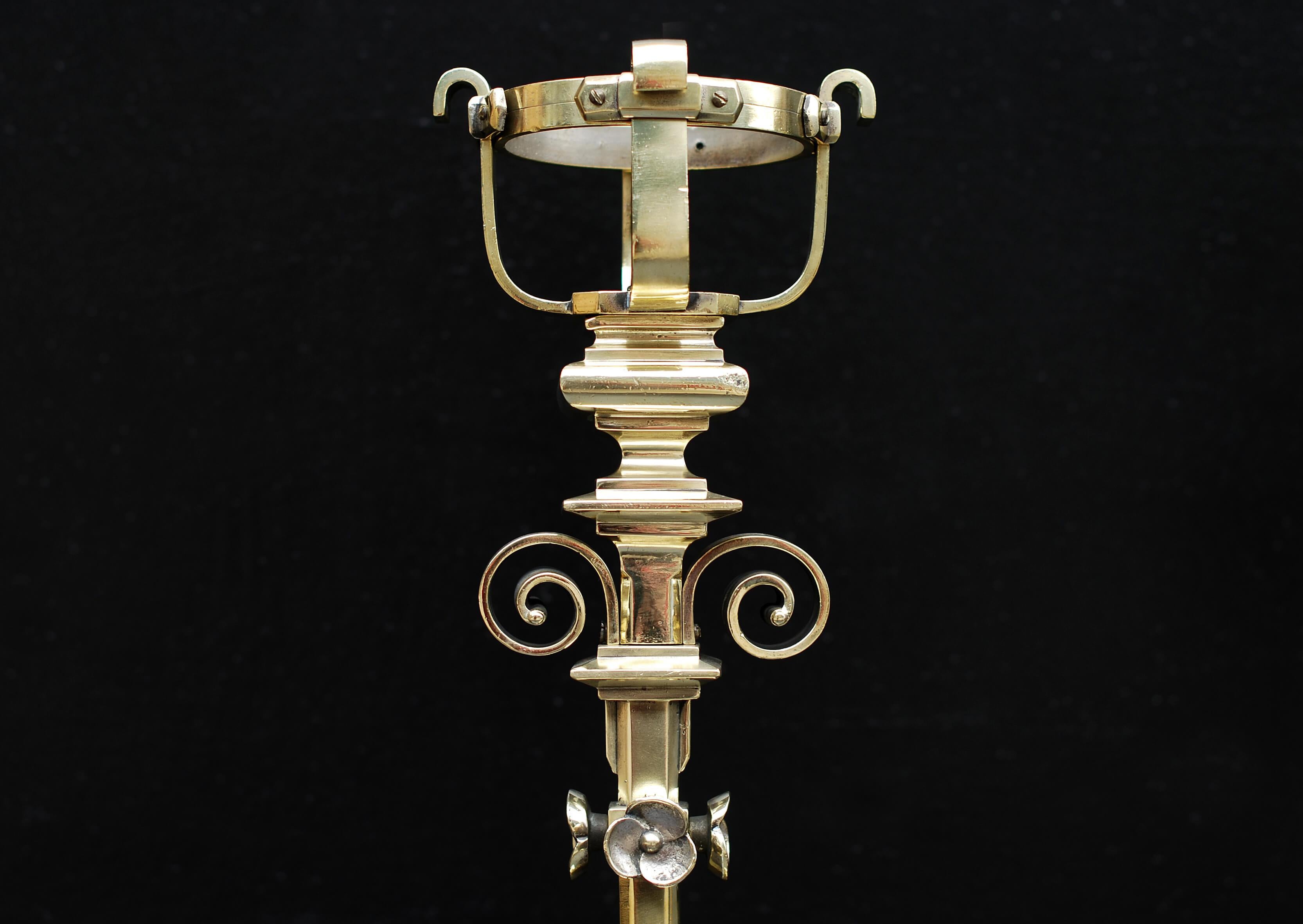 Pair of Fine Quality French Gothic Revival Brass Chenets In Good Condition For Sale In London, GB