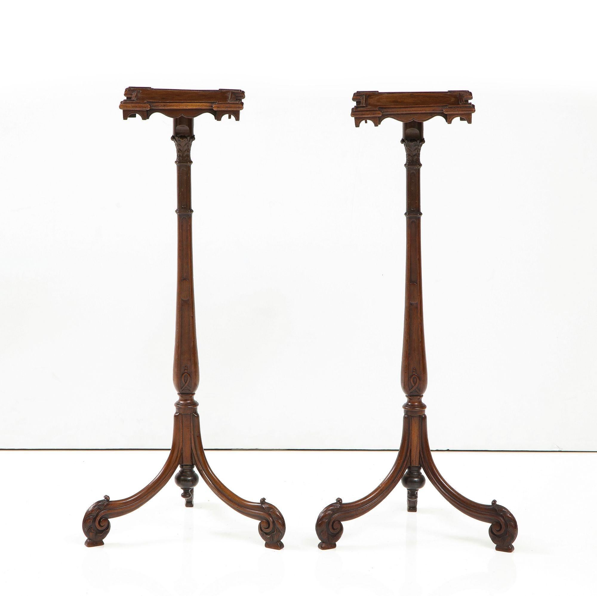 A Pair of Finely Carved Georgian Quatrefoil Mahogany Stands For Sale 1