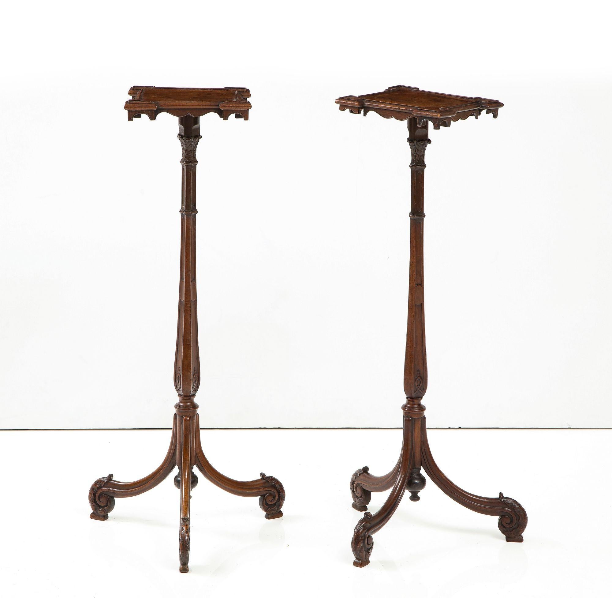 A Pair of Finely Carved Georgian Quatrefoil Mahogany Stands For Sale 2