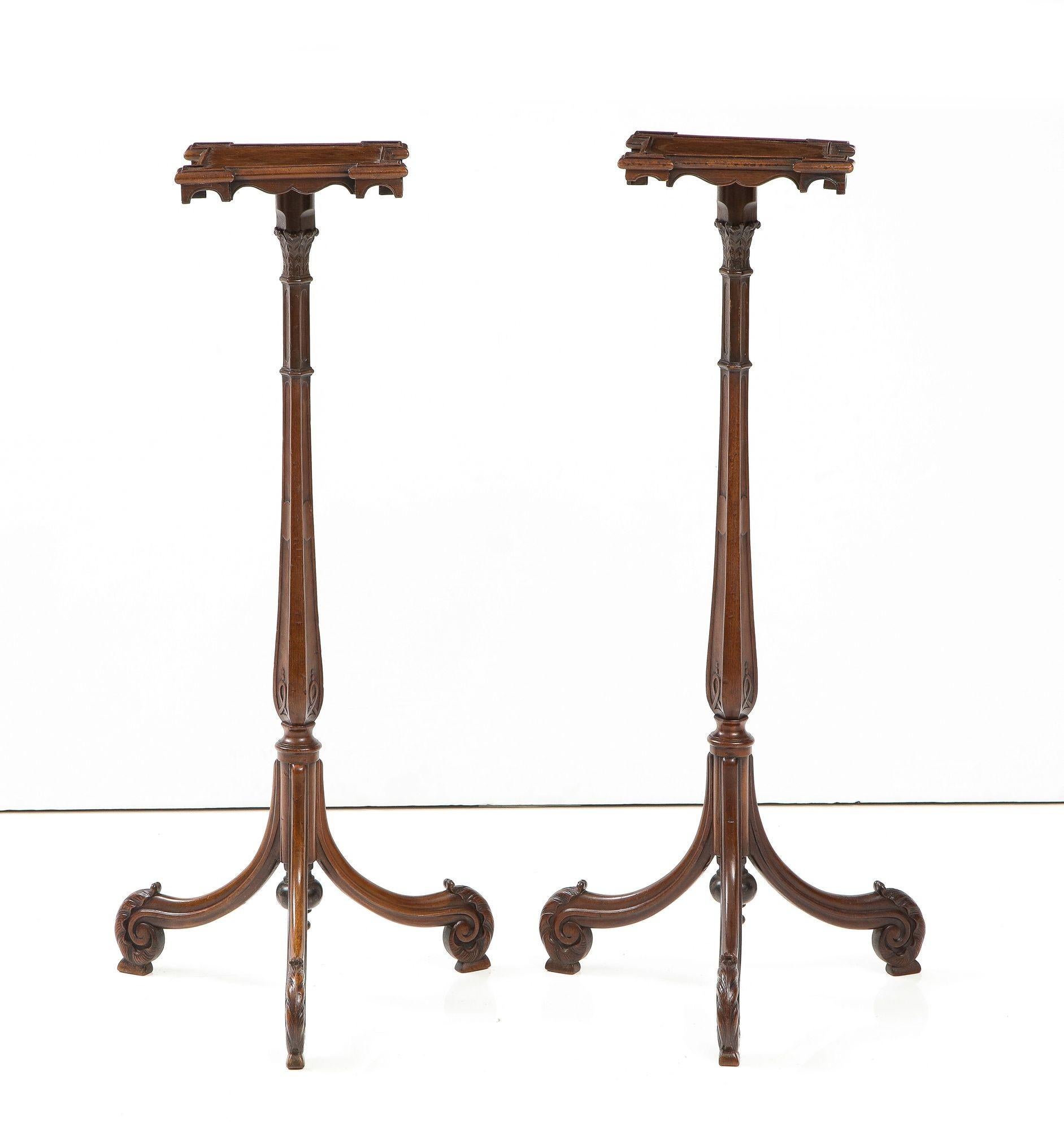 A Pair of Finely Carved Georgian Quatrefoil Mahogany Stands For Sale 3