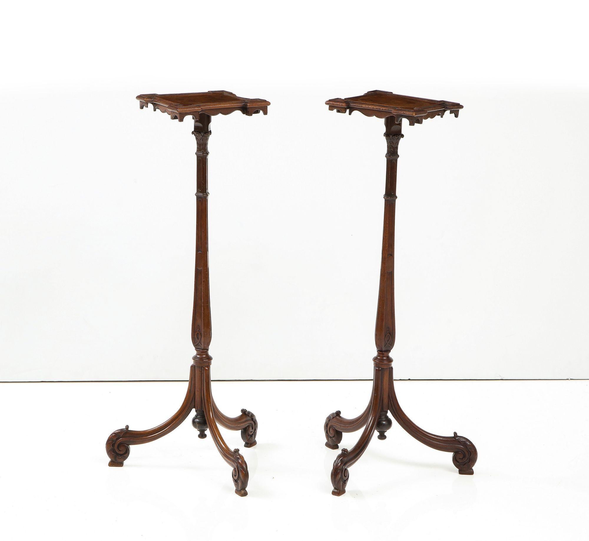 A Pair of Finely Carved Georgian Quatrefoil Mahogany Stands For Sale 4