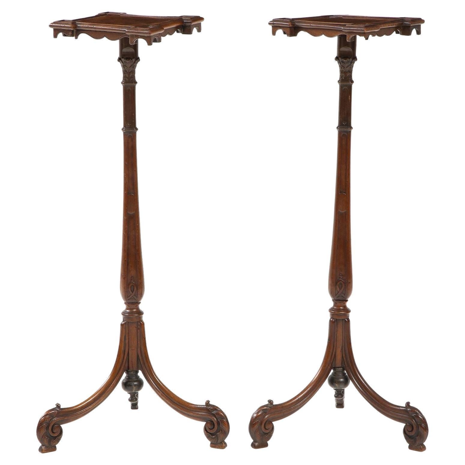 A Pair of Finely Carved Georgian Quatrefoil Mahogany Stands For Sale