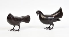 A Pair of Finely Cast Asian Bronze Birds Animal Statue with Stand