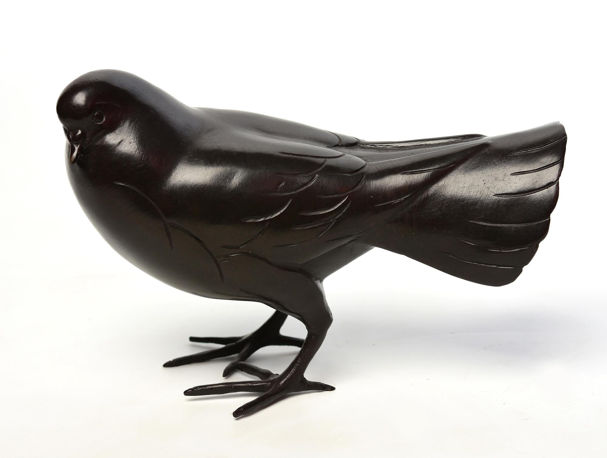 Southeast Asian A Pair of Finely Cast Asian Bronze Birds Animal Statue with Stand For Sale