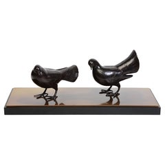 Ein Paar fein gegossene asiatische Bronze Vögel Tier Statue mit Stand