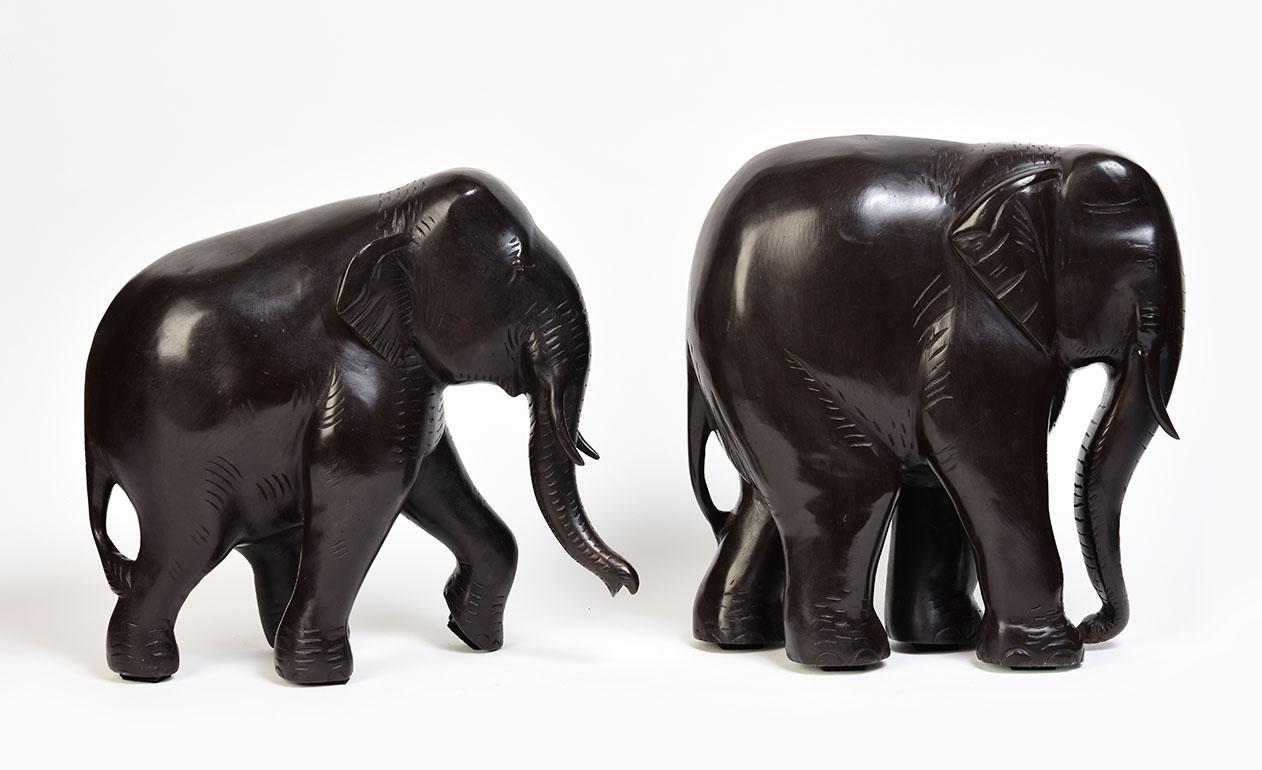 Pair of Finely Cast Asian Bronze Walking Elephant Animal Statues For Sale 3
