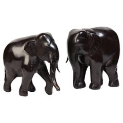 Pair of Finely Cast Asian Bronze Walking Elephant Animal Statues
