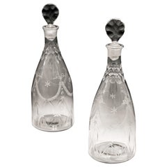 Pair of Finely Engraved Georgian Tapered Decanters