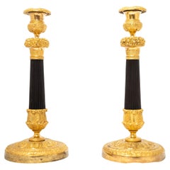 A Pair of Fire-Gilt and Patinated Bronze Candlesticks c. 1815 - 1830