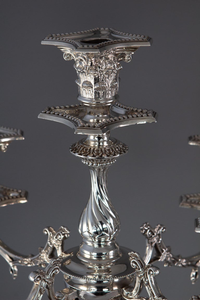 Pair of FiveLight Victorian Silver Candelabra Sheffield, 1894 For Sale