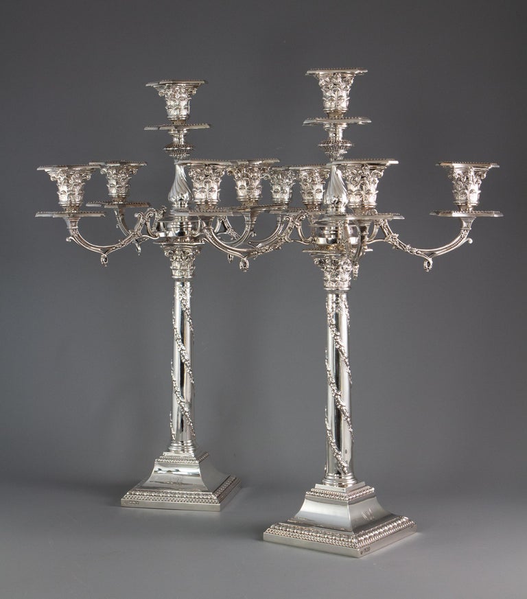 Pair of FiveLight Victorian Silver Candelabra Sheffield, 1894 For Sale