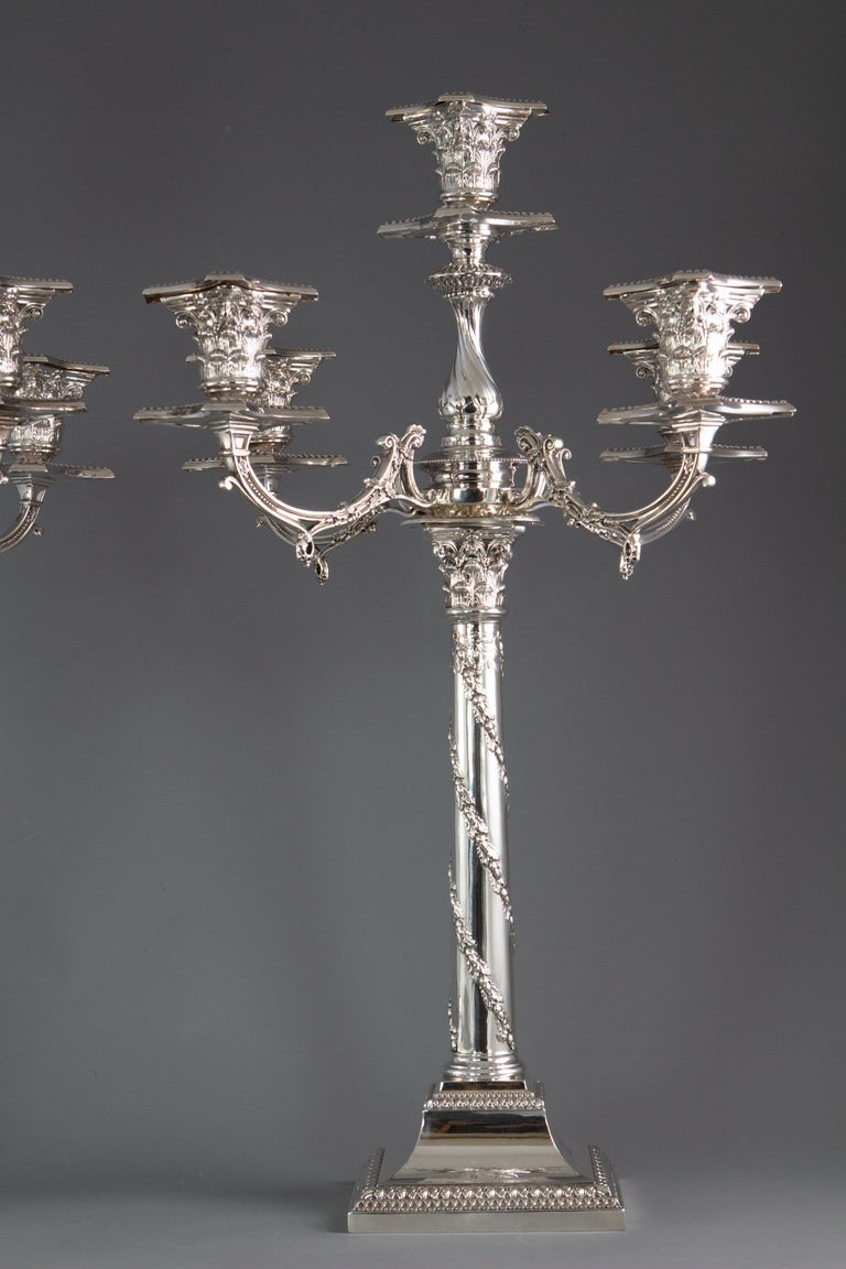 Pair of FiveLight Victorian Silver Candelabra Sheffield, 1894 For Sale
