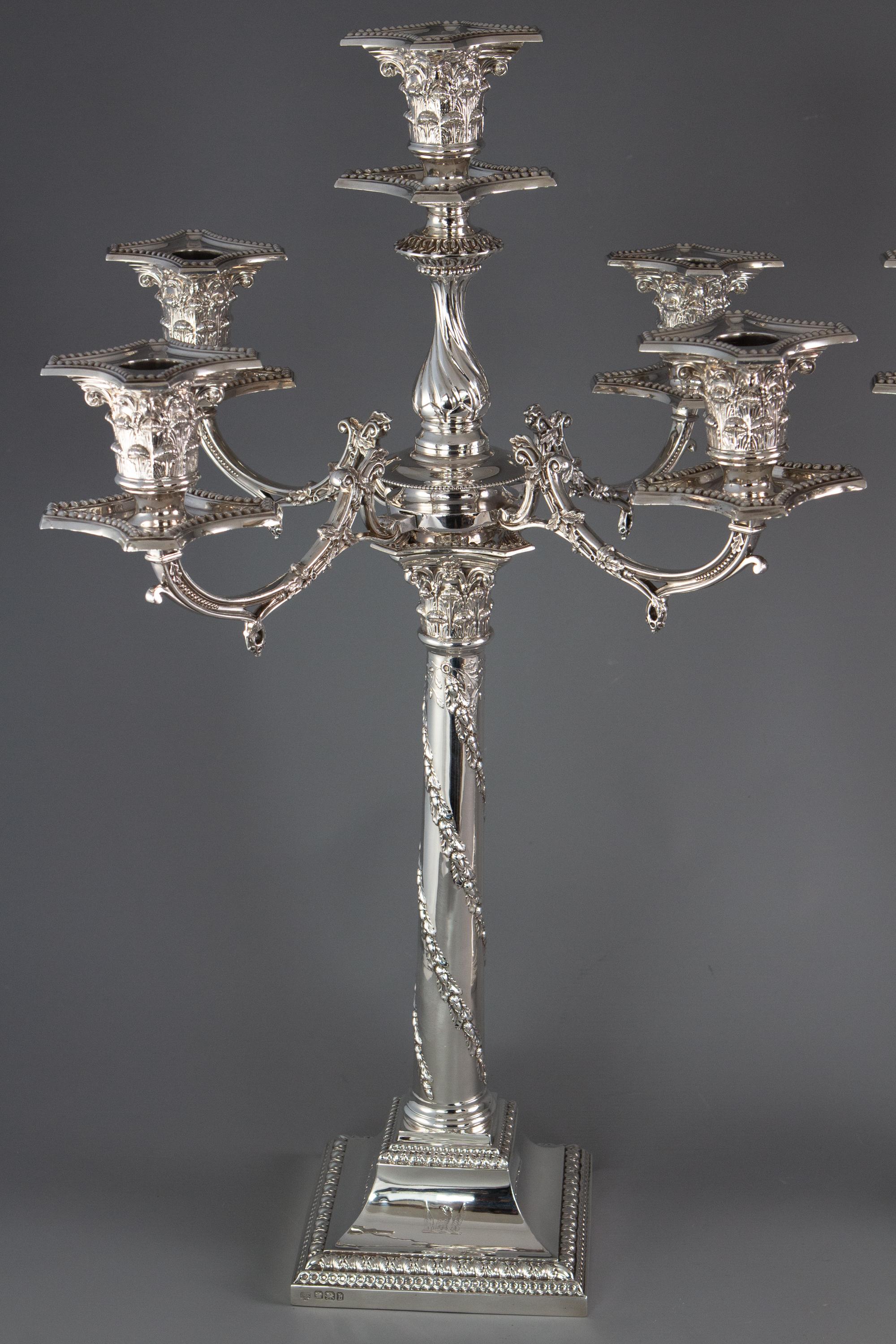 Pair of Five-Light Victorian Silver Candelabra Sheffield, 1894 In Good Condition In Cornwall, GB