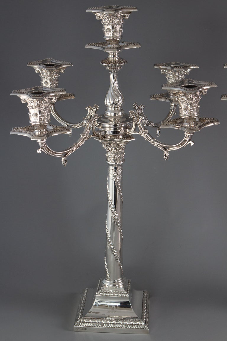 Pair of FiveLight Victorian Silver Candelabra Sheffield, 1894 For Sale