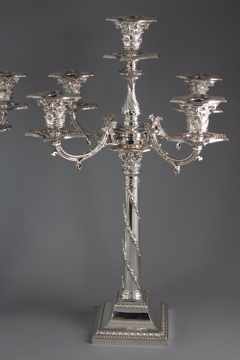 Pair of FiveLight Victorian Silver Candelabra Sheffield, 1894 For Sale