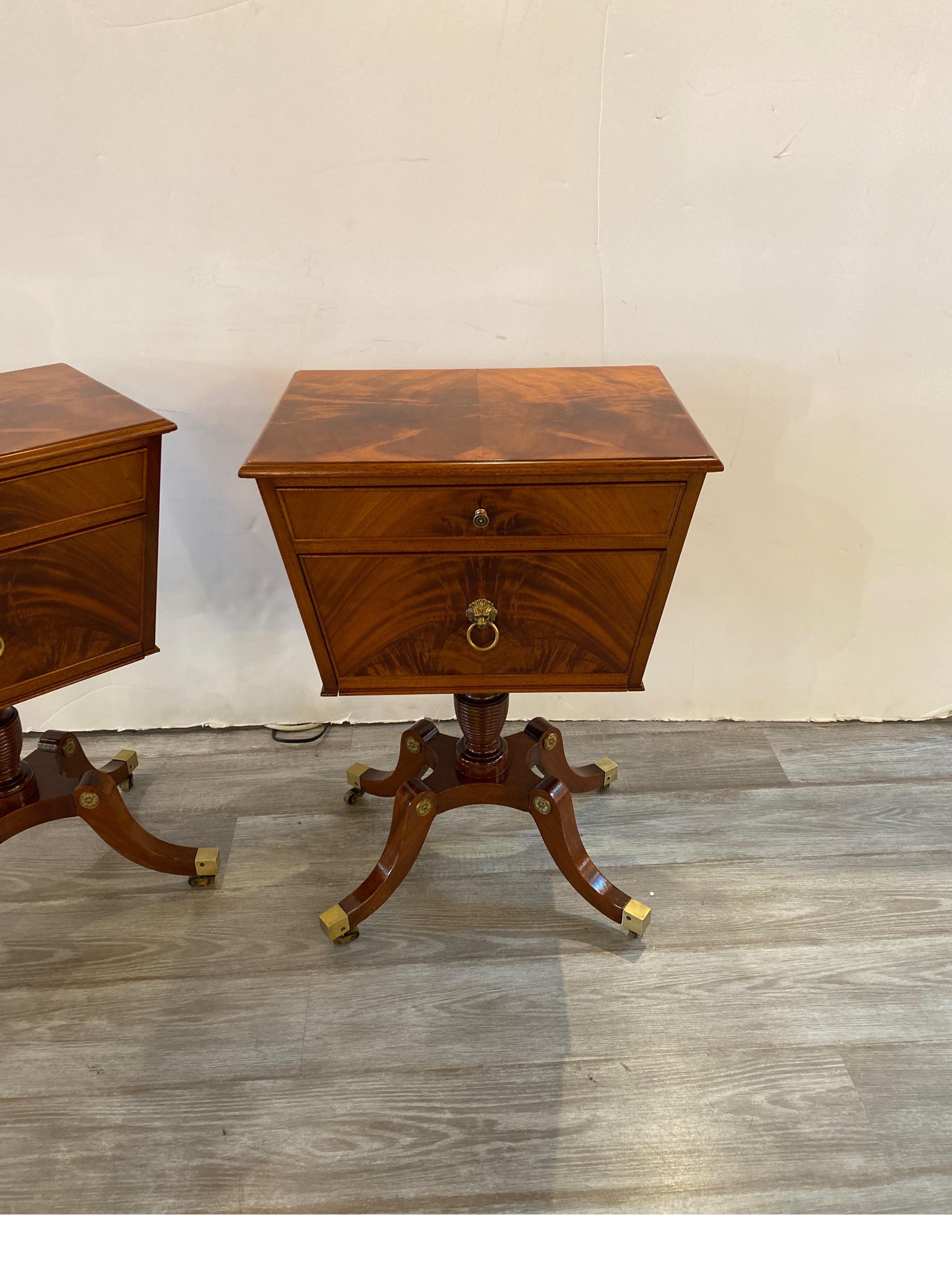 American Pair of Flame Mahogany Side Table Cabinets