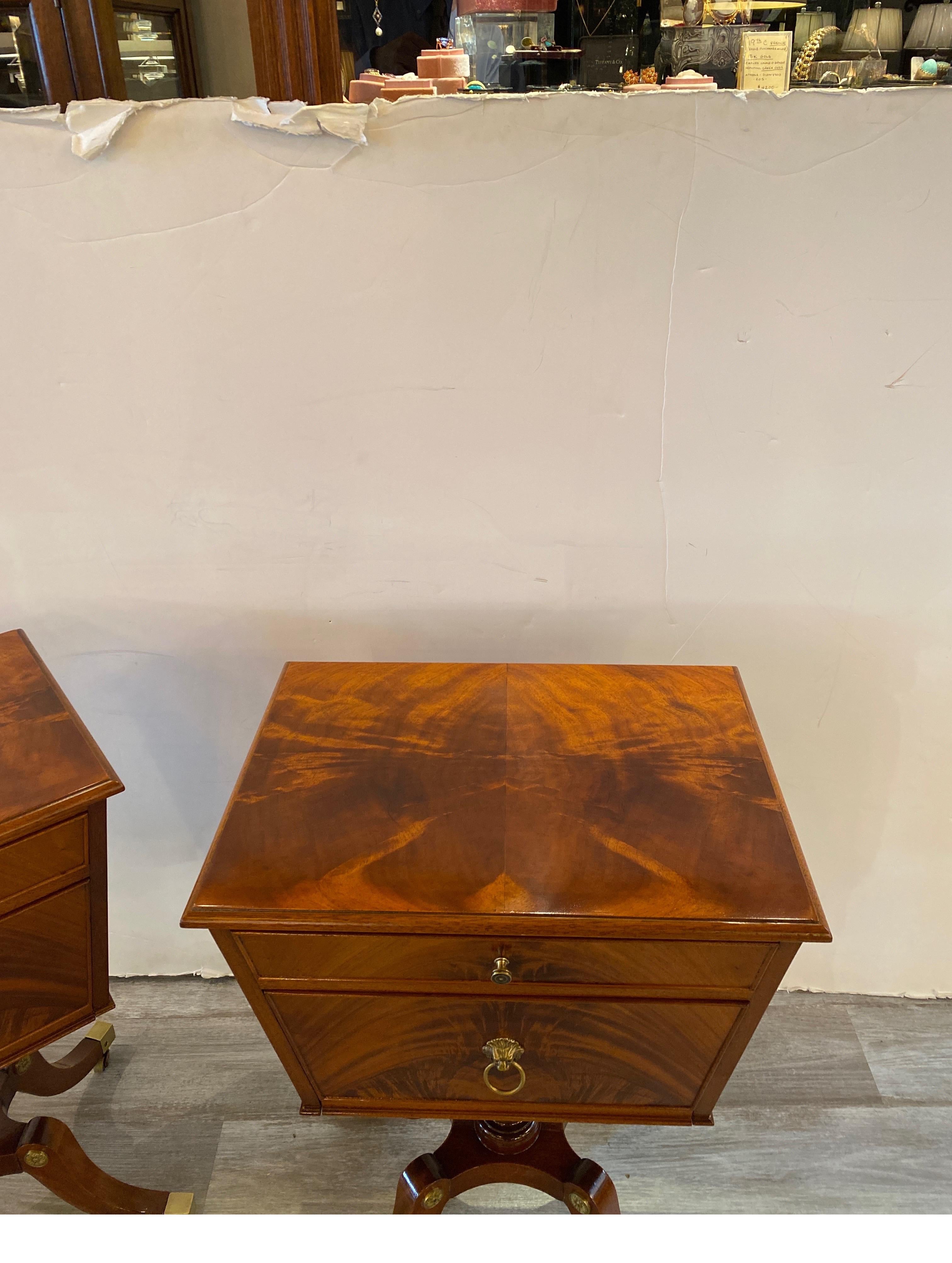 20th Century Pair of Flame Mahogany Side Table Cabinets