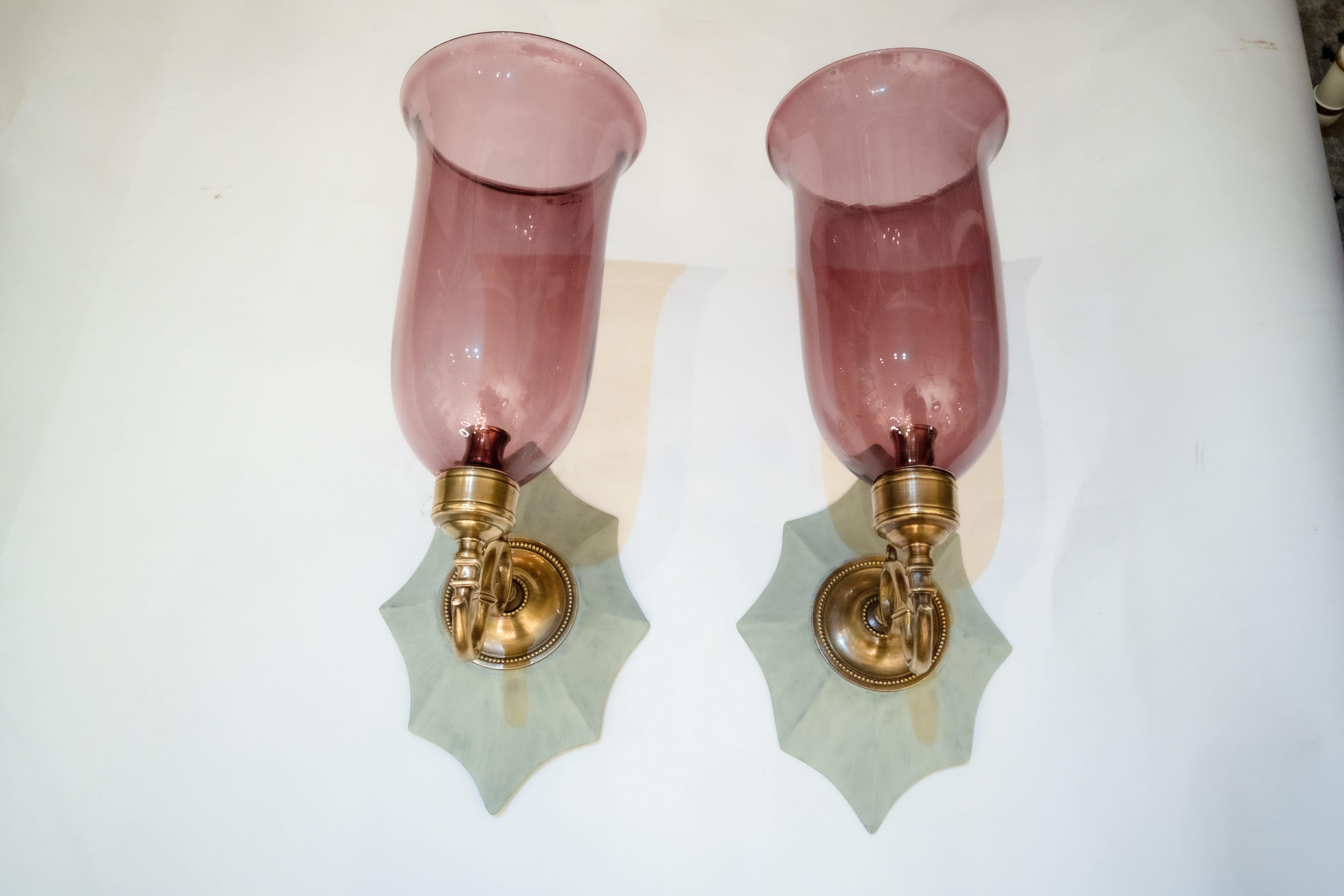 American A Pair of Flared Hurricane Shade Sconces For Sale