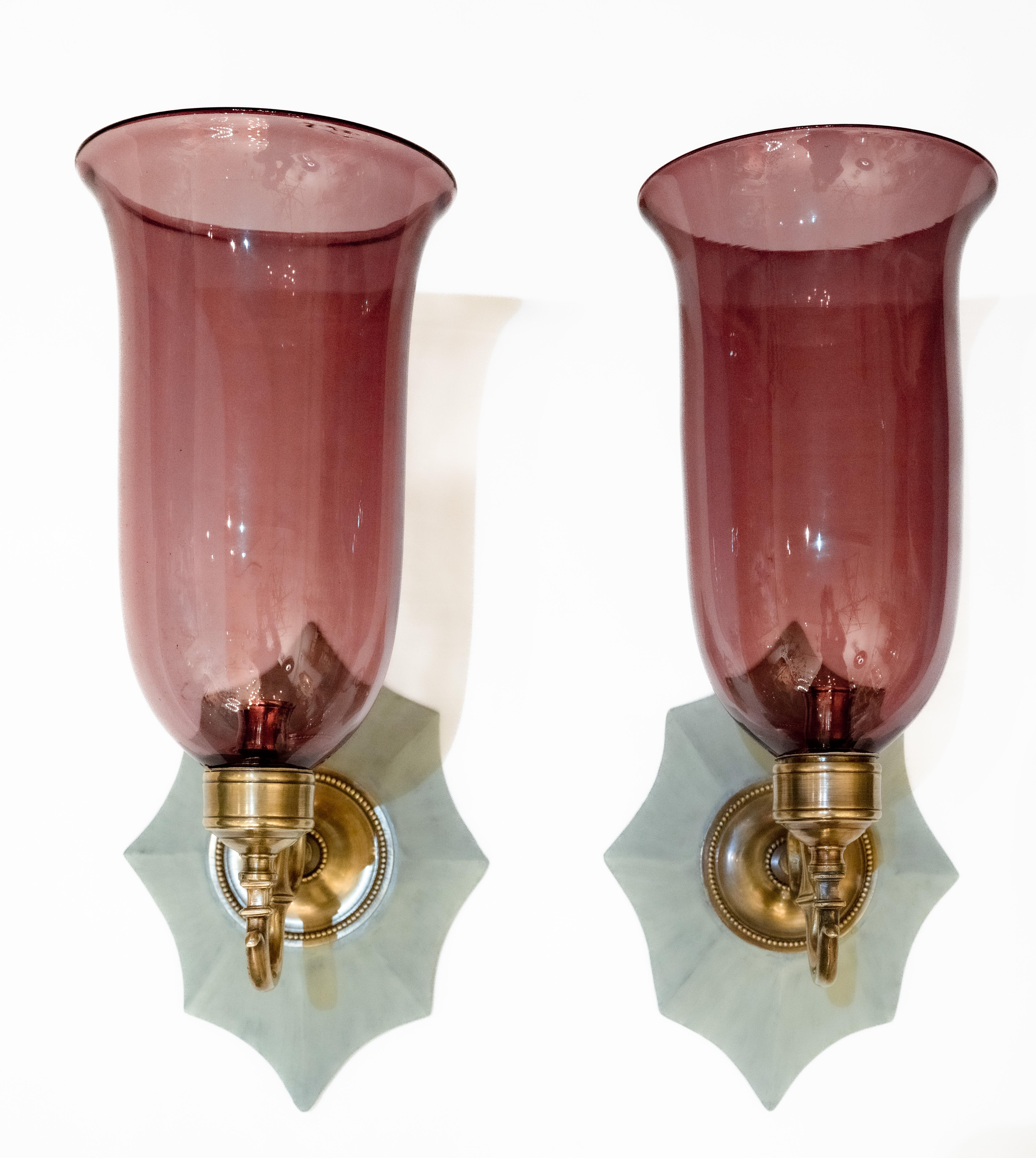 A Pair of Flared Hurricane Shade Sconces In New Condition For Sale In New York, NY