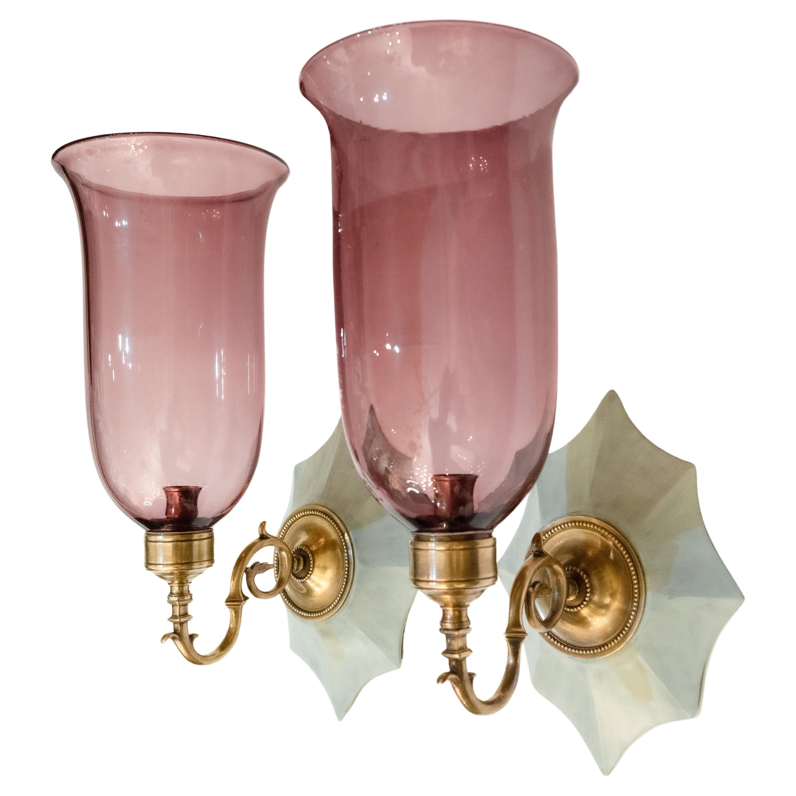 A Pair of Flared Hurricane Shade Sconces