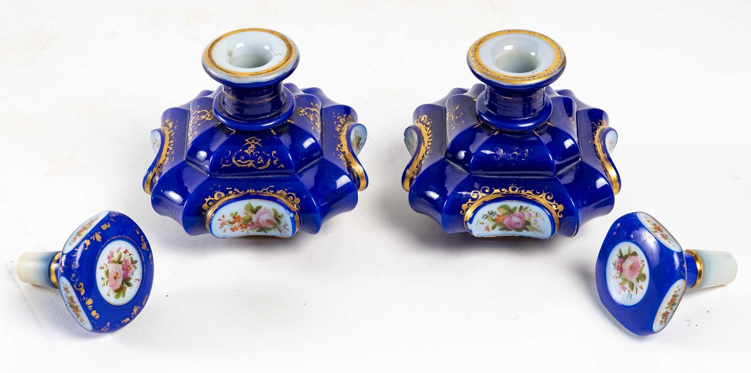 European Pair of Flasks in Opalin For Sale