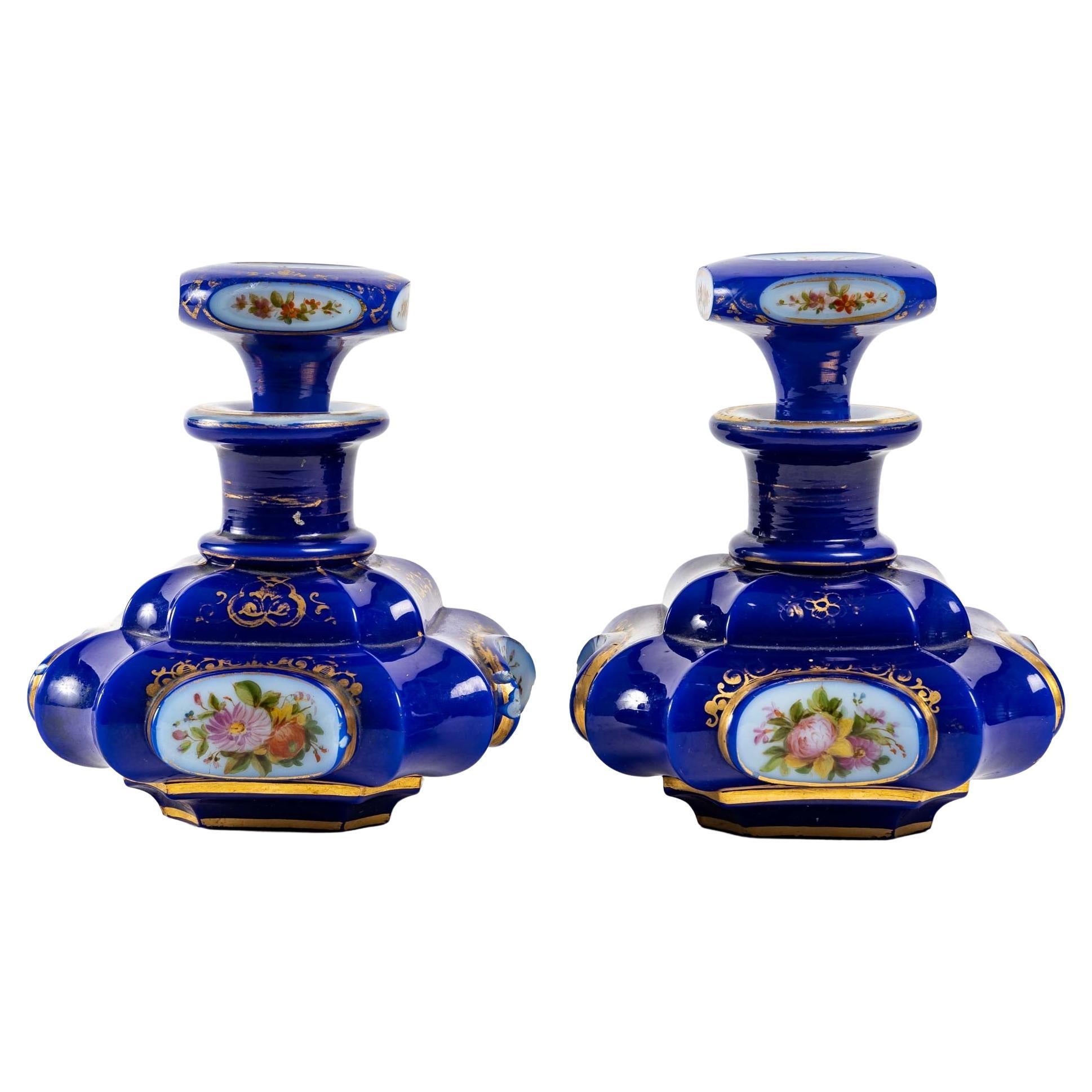 Pair of Flasks in Opalin For Sale