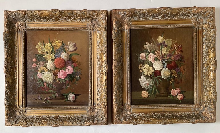 Pair of Flemish Style Floral Still Lifes by Karl Heiner For Sale at 1stDibs