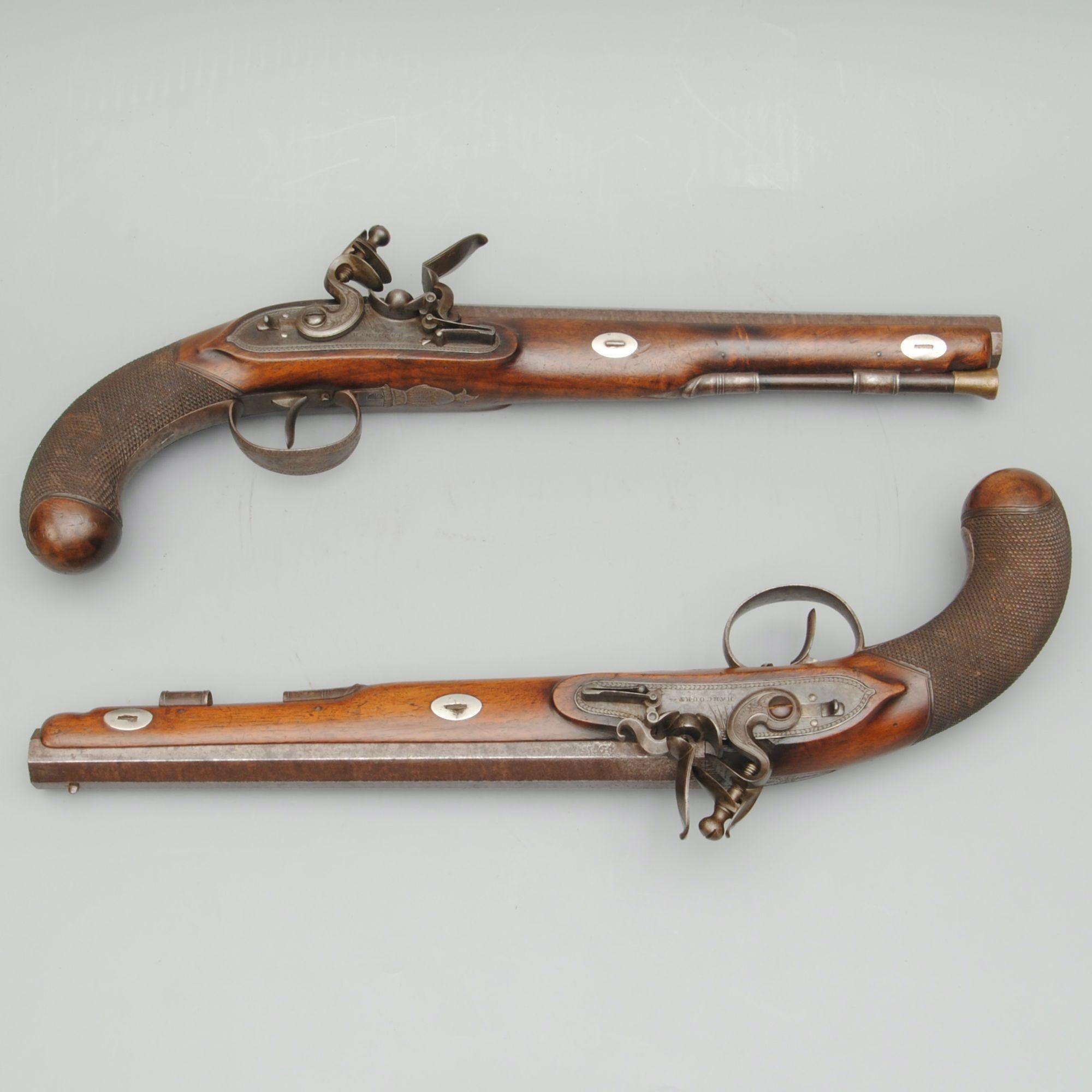 English Pair of Flintlock Dueling Pistols by Harcourt of Ipswich
