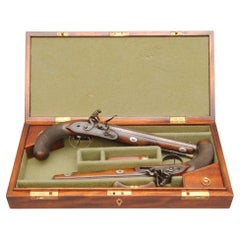 Antique Pair of Flintlock Dueling Pistols by Harcourt of Ipswich