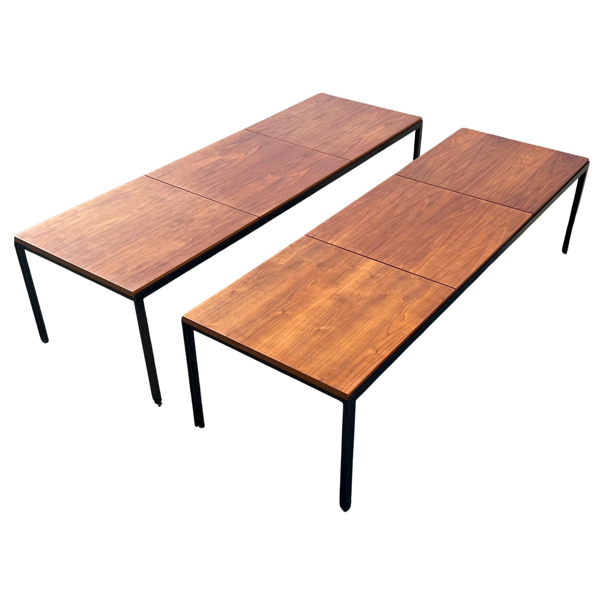 A Pair Of Florence Knoll Angle Iron Tables Or Benches In Walnut For Sale