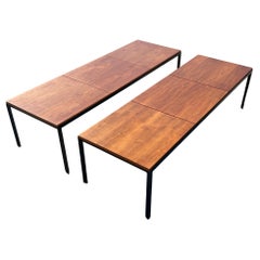 A Pair Of Florence Knoll Angle Iron Tables In Walnut