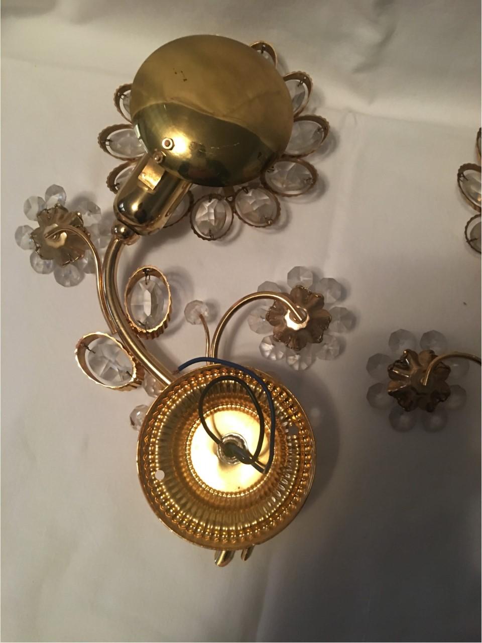Pair of Flower Form Crystal Sconces by Palwa 4