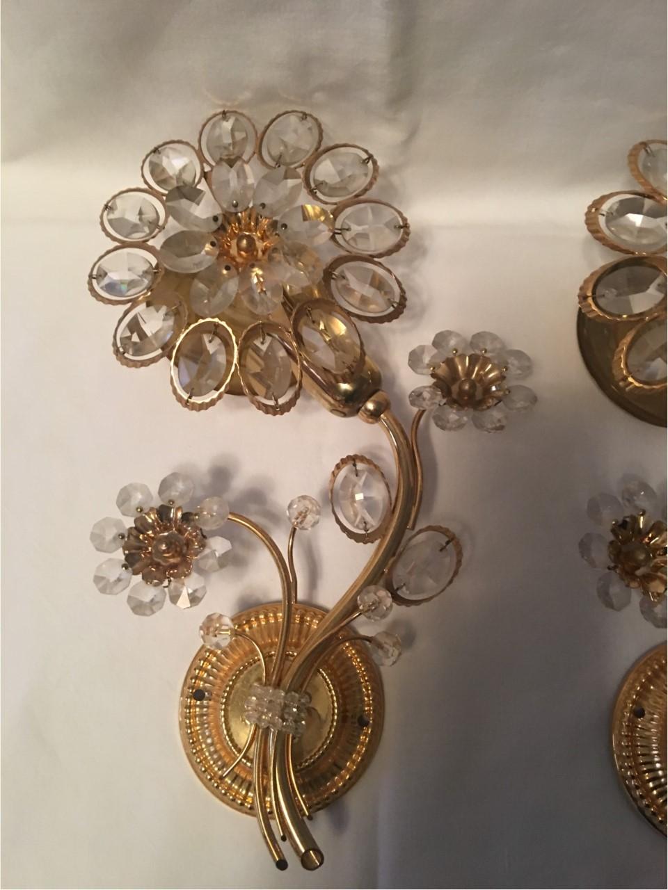 German Pair of Flower Form Crystal Sconces by Palwa